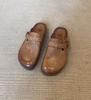 Couro de Cavalo Lavado à Mão 2025 Novo Retro Couro Genuíno Sapatilhas de Salto Alto Sapatos Birkenstock Roupa Externa Chinelos Baotou para Mulheres
