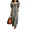 Vestido casual elegante de verano estilo europeo y americano, cuello redondo, con volantes, para vacaciones en la playa