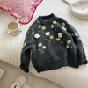 Suéter de Lana para Niña 2026 Invierno Nuevo Estilo Seis Lanas Suave Pegajoso Agradable a la Piel Flores Hechas a Mano Cuello Redondo Suéter Superior