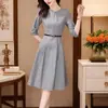 Vestido Elegante de Siete Mangas para Socialité Vestido de Primavera y Otoño 2025 Nuevo para Mujer Cintura Adelgazante Francés Largo hasta la Rodilla Longitud Media