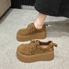 Sapatos de Plataforma de Bico Profundo com Cadarço Estilo Britânico Primavera 2025 para Mulheres Baixinhas, Mocassins de Sola Grossa que Aumentam a Altura, Sapatos Femininos Casuais Versáteis