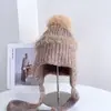 Gorro de Moda de Punto con Cordones y Borde Deshilachado de Color Mixto para Mujer Invierno Nuevo Resistente al Viento Protección para los Oídos Gorro de Lana para Proteger del Frío y Mantener Caliente Gorro sin Cierre
