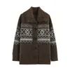 Comércio Exterior Amazon Transfronteiriço Mais Vendido Roupas Femininas Outono 2026 Casual Retrô Jacquard Fair Isle Lã Duas Cores Casaco para Mulheres