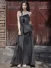 Vestido de Noite Preto para Mulheres, Estilo de Luxo de Alta Qualidade, Elegante Vestido de Banquete para Celebridades, Vestido Longo Sem Alças, Vestido para Apresentação de Anfitriã
