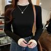 Comercio exterior al por mayor otoño e invierno nueva camisa de cachemira de manga larga con cuello alto y encaje de manga larga camiseta ajustada para mujer