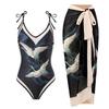 [Traje de baño de estilo festivo para mujer] patrón personalizado estampado multicolor mono vestido de gasa protector solar Amazon Europeo y Americano