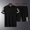Traje deportivo de verano para hombre y mujer, para correr, fitness, de pareja, con tres franjas, secado rápido, ropa de trabajo publicitaria para actividades, LOGOTIPO imprimible