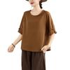 2025 Toma Real Nuevos Tops para Mujer Verano Talla Grande Holgados y Elegantes Ropa para Madre de Mediana Edad Estilo Étnico Chino Hebilla de Disco Mujer
