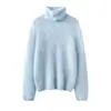 Suéter de cachemira pura 2026 otoño e invierno nuevo estilo para mujer, color liso, cuello alto, camiseta base, estilo suave, suéter holgado y adelgazante