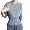 Suéter de punto 100% lana para mujer, estilo minimalista, cuello redondo, con diseño de cintura ajustada para crear un efecto adelgazante, nueva colección otoño/invierno, suéter de punto tipo pullover y capa base con forro polar.