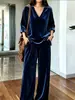 Conjunto de Moda Transfronteriza para Mujer 2026, un Conjunto Completo de Pantalones de Pierna Ancha de Terciopelo Estilo Europeo y Americano, Pantalones Largos Casuales Sueltos y con Caída