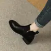 Botines Nuevos de Estilo Británico Cortos de Piel Suave Punta Redonda con Cremallera Lateral para Mujer Chelsea Versátiles con Tacón Grueso Botas de Moda Botines