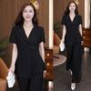 Traje de moda para mujer 2025 Verano Nuevo Moda Estilo Occidental Ladrillo Top de Manga Corta Cintura Alta Adelgazante Pantalón de Pierna Ancha Conjunto de dos piezas