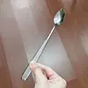 Cuchara Pequeña de Acero Inoxidable 304, Aspecto Elegante Patrón Vertical Mango Largo Cuchara para Revolver Té de la Tarde, Cucharadita, Cuchara Multifuncional para Yogur, Cuchara para Hielo