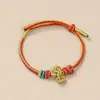 Pulsera Tejida a Mano de Nudo Wenchang con Accesorios Dorados, Cuerda Trenzada, Pez Koi, Pulsera de Buena Suerte para Exámenes