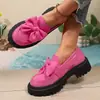 Mocasines con Lazo Cruzado Mujer 2026 Comercio Exterior Estilo Coreano Suela Gruesa Tacón Medio Slip-on Estilo Británico Retro Zapatos Pequeños de Cuero Mujer