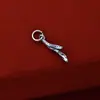 Colgante de pluma y hoja de plata pura S925, charm de capullo de flor pequeño, accesorios para pulsera de cordón trenzado hecho a mano DIY al por mayor