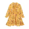 Vestido Infantil Europeu e Americano Primavera e Outono Meninas Manga Longa Flor Quebrada Alça de Laço Vestido Longo Roupa Infantil ins