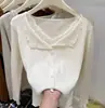 Nuevo Suéter Cardigan Abrigo de Punto Estilo Coreano Dulce y Suave con Cuello en V, Encaje y Volantes, Adelgazante, Otoño/Invierno 2026 para Mujer