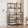 Sapateira Simples para Uso Doméstico na Entrada, Sapateira de Múltiplas Camadas para Apartamento de Aluguel Interno, Cabideiro, Sapateira e Cabide para Entrada Tudo-em-Um
