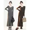 Vestido de Punto Gris con Cuello y Manga Larga Estilo Francés para Mujer, Otoño 2026 Nuevo Elegante Vestido Largo Ajustado Estilo Francés