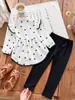 2026 ropa para niños transfronteriza otoño nueva moda vestido de camisa larga con lazo y conjunto de leggings para niñas