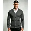 2026 Comercio Exterior Transfronterizo Otoño e Invierno Suéter Cardigan de Color Sólido con Cuello en V para Hombre Ropa de Punto Ajustada Casual Chaqueta para Hombre