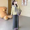 Ropa de maternidad 2026 colección de otoño nueva: elegante y estilizado conjunto de dos piezas para maternidad: top de punto y pantalones de pierna ancha