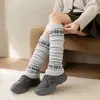 Polainas retro cinza Fair Isle com pernas empilhadas para mulheres, espessadas e quentes para outono e inverno, adequadas para combinar com botas de neve, polainas estilo universitário