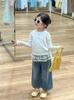 Ropa para Niñas Coreana Set 2024 Estilo Otoñal Dulce Camisola de Capas de Manga Larga Conjunto de Dos Piezas Encaje Jeans
