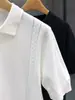 Camiseta de Manga Corta de Punto Fino de Seda de Hielo para Hombre, Verano, Estilo Nuevo Juvenil, Estilo de Lujo, Cuello Camisero, Camisa Polo de Manga Corta