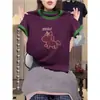 Camiseta Color Block Manga Curta 100% Algodão Estilo Novo 2026 para Mulheres, Design Nicho de Verão, Top da Moda Versátil e Tendência