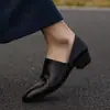 Mocasines Negros para Mujer Primavera y Otoño 2026 Nuevo Estilo Británico Zapatos de Cuero sin Cordones con Tacón Grueso