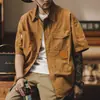 Camisa de Manga Corta Retro Americana para Hombre Ropa de Trabajo de Verano para Hombre Holgada Talla Grande Pesada Casual Color Albaricoque Claro