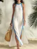 Vestido casual de verano a rayas sin mangas con abertura para mujer - Sitio independiente de Amazon - Estilo europeo y americano transfronterizo