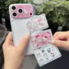 Capa fofa de gato KT adequada para Apple 17P/17PM/18P/18PM, cartoon com glitter, anti-queda, capa completa com protetor de lente