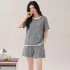 Yu Zhaolin Pijama Feminino de Algodão Puro para Verão Manga Curta Calça Curta Simples Tamanho Plus Size Pode Ser Usado Fora de Casa