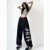 Pantalones Casuales de Hip-Hop con Cordón, Diseño de Street Dance, Moda Femenina Trendy, Holgados, Estilo Urbano, Cintura Alta, Estampados, Combinan con Todo, Pantalones Dulces, Trendy