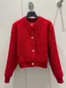 Nanyou 26 Nuevo Estilo de Principios de Otoño Chaqueta Cardigan de Punto Roja con Cuello Redondo y Relieve de Rombos para Mujer