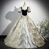 Vestido de Noche Nuevo Estilo 2026 con Estampado Dorado para Exámenes de Arte, Solos Vocales, Falda Línea A, Vestido Abullonado Estilo Princesa Fugitiva