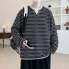 Sudadera de manga larga a rayas de estilo retro americano para deportes al aire libre para hombre, holgada y casual para primavera y otoño
