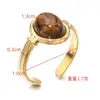 Anillo ovalado abierto de piedra semipreciosa estilo ins europeo y americano, moda transfronteriza, versátil, acero de titanio, anillo de alta calidad que no se decolora para mujer