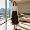 Falda de retazos romántica de terciopelo y malla para mujer, diseño de nicho estilo francés, otoño e invierno, falda plisada de color liso de cintura alta