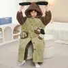 Ropa de casa de invierno cálida y engrosada acolchada de tres capas para niños, traje de dibujos animados para niños medianos y grandes, pijama de terciopelo de coral para niños