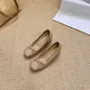 Sapatos de Salto Alto com Salto Escondido de ~7cm em Pele de Ovelha, Bico Quadrado e Laço, Sapatos de Salto Baixo de Boca Rasa para Mulheres, Sapatilhas Confortáveis para Calçar