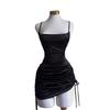 Moda Americana Sexy Vestido Nuevo Verano Plisado Espalda Descubierta Cordones Tirantes Adelgazante Chica Caliente Falda Ajustada Caderas Hermana Real