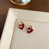Ankesela Aretes de Lazo con Gota de Aceite Rojo Dulces Elegantes Aretes de Corazón Retro Literarios de Alta Gama Joyería para Orejas para Mujeres