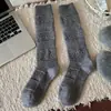 Calcetines de otoño e invierno estilo Culori con patrón de rombos, huecos, hasta la pantorrilla, versátiles, con volantes, de punto liso, huecos, hasta la rodilla, efecto adelgazante