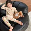 Ropa de Abrigo 2026 para Niñas con Estampado Completo de Flores Pequeñas y Dibujos Animados Lindos, Conjunto de Pijama Estilo Primavera y Otoño para Bebés Niñas, Conjunto de Ropa para el Hogar de Dos Piezas