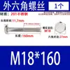 Tornillo Hexagonal Exterior de Acero Inoxidable 201 Tornillo GB30 M18 x 40-50-60-80-200